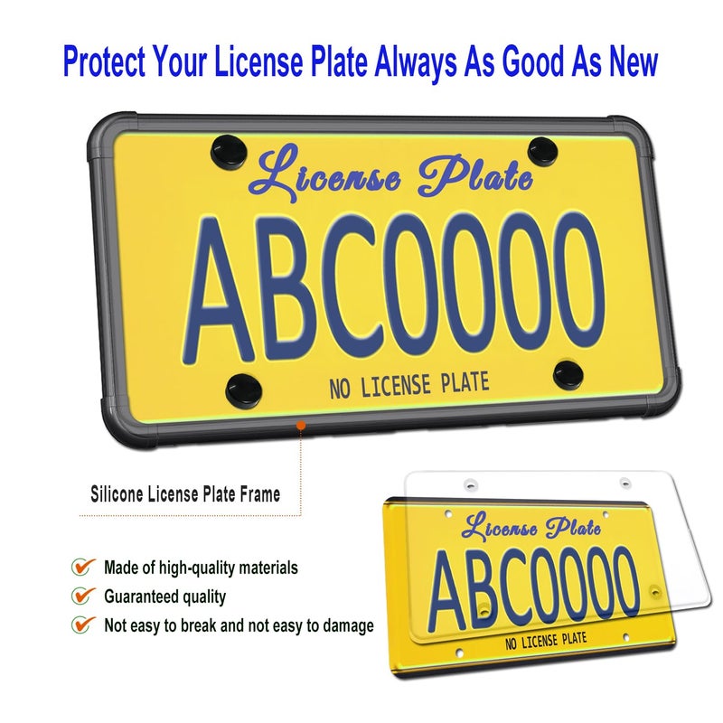 ZXFOOG License Plate Frame Cover Combo- Clear Flat Plate Cover & Black Silicone Car Tag Holder, Unbreakable Novelty Protector Fit Standard US Front or Rear Plate, 1 Pack with Mount Kit- Screws Caps - Image 2